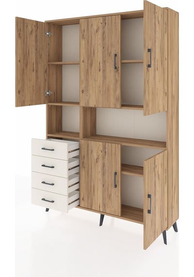 Arges Dolap 7 Raflı 4 Çekmeceli 5 Kapaklı 132x30x195 Çam-çam/... Çam