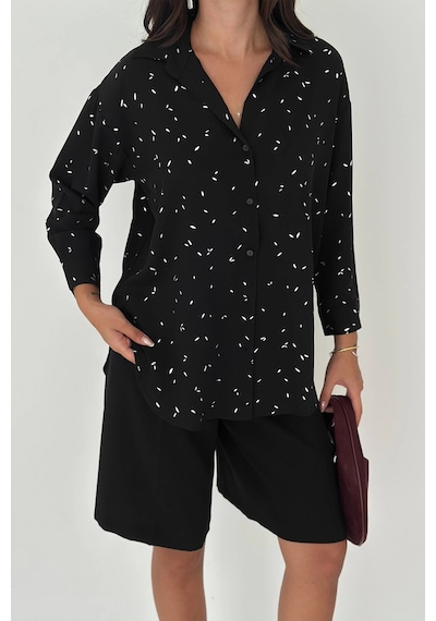 Asprin Fashion Varak Baskılı Gömlek Siyah