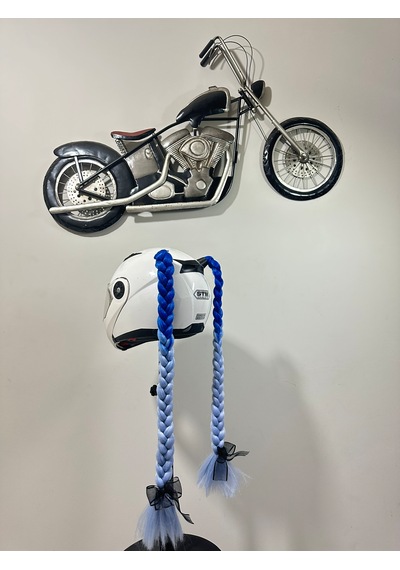 Motor & Motosiklet Mavi Ombreli Çift Örgü Saç Kask Dış Aksesuar Diğer