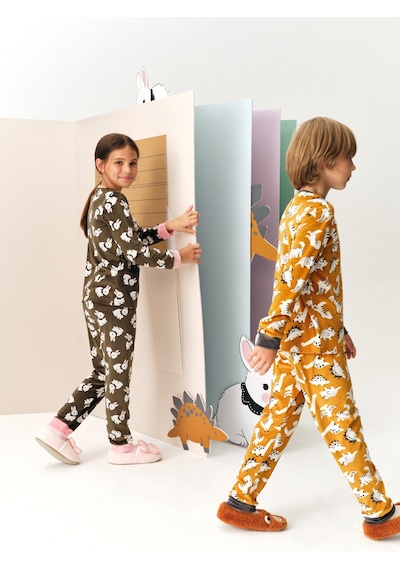 Penti Kız Çocuk Haki Pom Bunny Tef Uzun Kollu Pijama Takımı Kh22