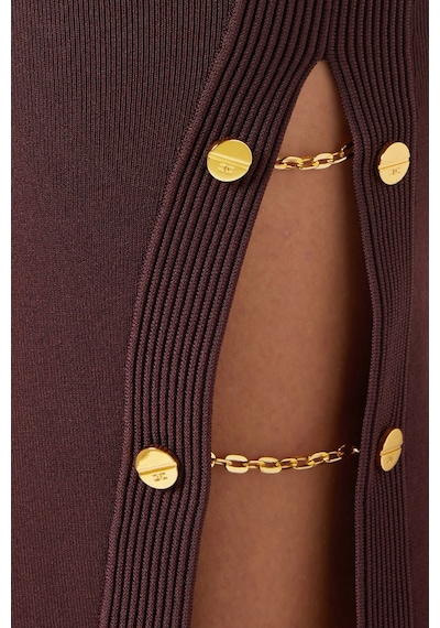Elisabetta Franchi Zincir Ve Taş Detaylı Burgundy, Triko Midi Elbise Bordo