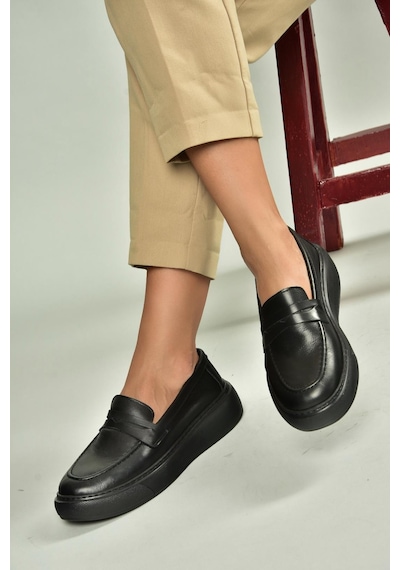 Fox Shoes U555026103 Siyah Hakiki Deri Günlük Kadın Ayakkabı Siyah-hakiki Deri