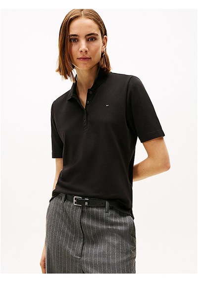Tommy Hilfiger Kadın 1985 Regular Pique Polo T-shirt Siyah