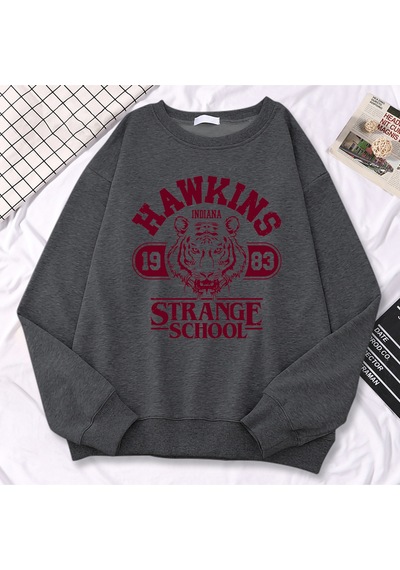 Startmore Startmorerahat Sokak Kazak Hawkins Lisesi Indiana 1983 Baskı Kapüşonlular Gevşek Bisiklet Yaka K Antrasit