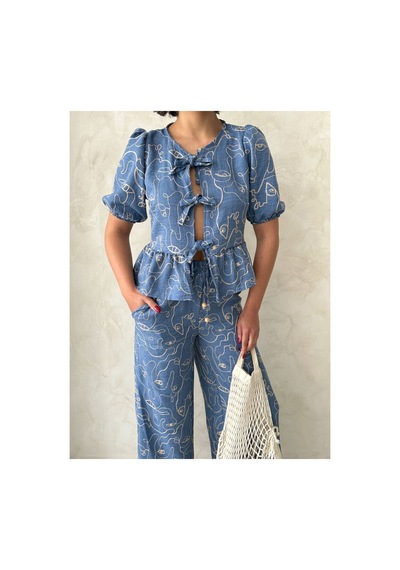 Verymoda Önden Bağlamalı Nakışlı Bluz D2788 Koyu Mavi