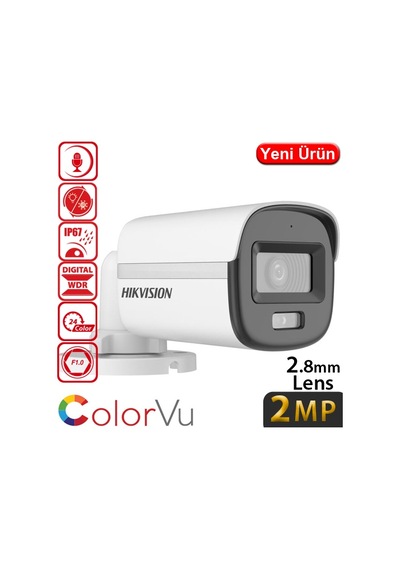 Hıkvısıon Ds-2ce10df0t-lpfs 2mp 2.8mm 1080p Hd-tvı Colorvu Plastik Dış Ortam Sesli Ir Kamera 20mt.