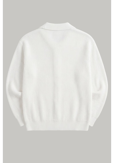 Genıus Store Erkek Hırka Oversize Kalıp Düğmeli Polo Yaka Triko Kazak Çekme/uzama Yapmaz Erkek-hırka Beyaz