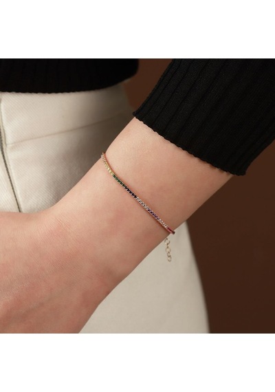 Rainbow Zirkon Taşlı Rose Gold Kaplama Gümüş Su Yolu Bileklik Gümüş