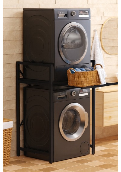 Çamaşır Sepeti Çekmeceli Çamaşır Makinası Ve Kurutma Makinası Rafı Makina Üstü Banyo Düzenleyici Raf Siyah-black