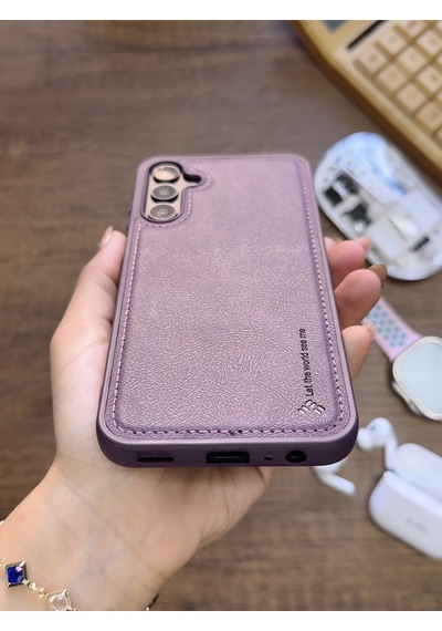 Samsung Galaxy A25 Uyumlu Premium Deri Dokulu Darbelere Karşı Dayanıklı Nazal Silikon Kılıf Mor