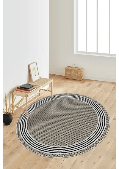 West Home Dijital Baskı Yıkanabilir Kaymaz Taban Salon Halısı Mutfak Halısı Yolluk Wh 479 Beige Yuvarlak