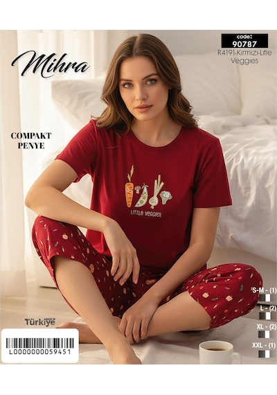 Mihra Kadın %100 Pamuk Bisiklet Yaka Kısa Kol Kapri Pijama Takımı 90787kk - 1 Adet Kırmızı Mihra Kadın %100 Pamuk Bisiklet Yaka Kısa Kol Kapri Pijama Takımı 90787kk - 1 Adet Kırmızı