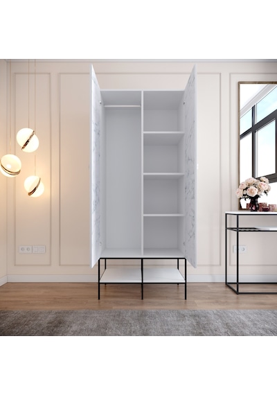 Pasific Home Martin 2 Kapaklı Gardırop Elbise Dolabı, Beyaz&Beyaz Mermer