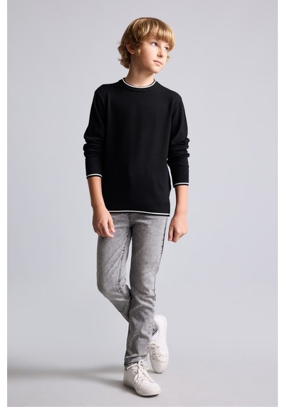 Defacto Regular Fit Şerit Detaylı Bisiklet Yaka Triko Kazak Erkek Çocuk I3186a826wnbk81 Siyah-bk81