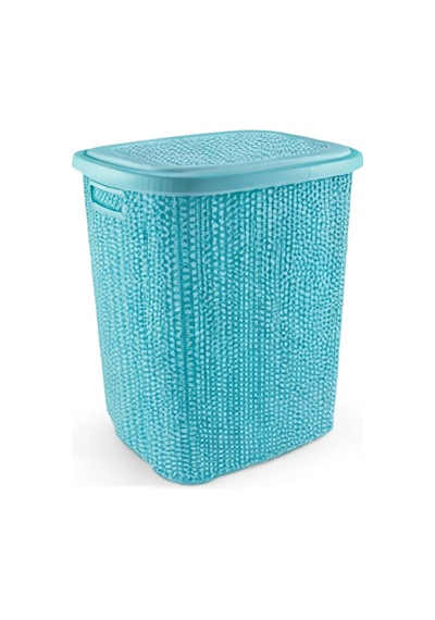 Hubrendy Çer Kirli Çamaşır Sepeti Kapaklı 65 Lt Örgü Desenli Plastik Çamaşır Sepeti Banyo Sepeti - T Diğer