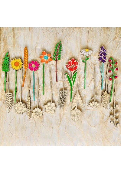 Ahşap Boyama Seti, Çiçek Desenleri, 18-20 Cm, 10 Parça 10'lu Standlı