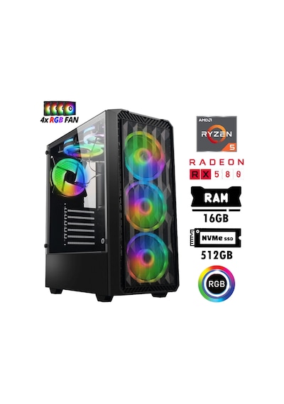Xaser Nano X50 R5-5500 16 GB 512 GB M.2 NVMe SSD 8 GB RX580 Free Dos Masaüstü Oyuncu Bilgisayarı