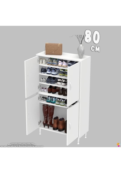 Efna Ayakkabılık - Kapaklı 4 Raf 6 Bölmeli Dar Alanlar İçin Çok Amaçlı Dolap 80 Cm Genişlik Beyaz Efna Ayakkabılık - Kapaklı 4 Raf 6 Bölmeli Dar Alanlar İçin Çok Amaçlı Dolap 80 Cm Genişlik Beyaz
