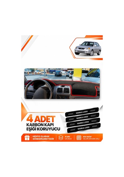 Hyundai Accent Admire-milenium 2000-2006 Uyumlu Torpido Koruma Örtüsü - Siyah Kırmızı