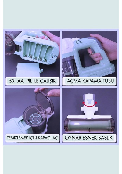 Vardem 3'ü 1 Arada Oyuncak Dikey Süpürge - Işıklı Sesli Gerçek Vakumlu Temizlik Seti