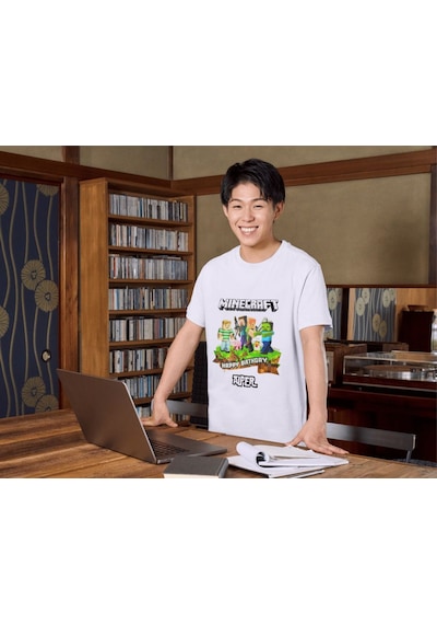 Alpşan Ticaret İsme Özel Minecrat Tişört Özel Kişiye Özel Minecraft T-shirt Unisex Yetişkin Çocuk Beyaz Tişört Beyaz