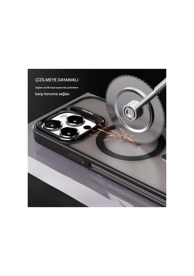 İphone 11 Uyumlu Magsafe Kılıf Mıknatıslı Standlı Darbeye Dayanıklı Mat Şeffaf Arka Kapak Lens Hediyeli Siyah