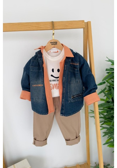Miniğimin Cicileri Miniğimin Cicilwri Smile Baskılı Kot Ceketlü 4 Lü Erkek Çocuk Takım - Bej Miniğimin Cicileri Miniğimin Cicilwri Smile Baskılı Kot Ceketlü 4 Lü Erkek Çocuk Takım - Bej