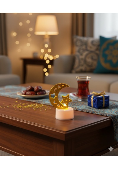 6 Cm Ramazan Ledli Tealight Mum Altın Metal Ay-yıldız Model - Kendinden Pilli Dekoratif Mum Diğer