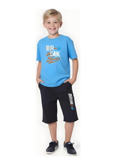 Fyk Kids Erkek Çocuk Yazlik Br-eak Baskili Alt-üst Takim Mavi