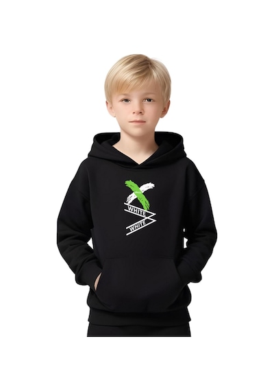 Fyk Kids Kapüşonlu Kanguru Cepli White Yazı Baskılı Erkek Çocuk Eşofman Takımı Siyah