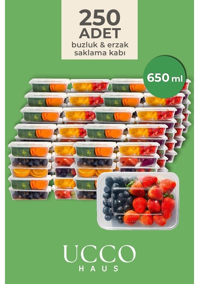 250 Adet 650 Ml Ekonomik Buzdolabı Dondurucu Erzak Sızdırmaz Saklama Kabı Seti Buzluk Organizer Şeffaf