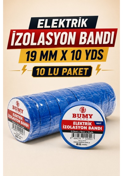 Elektrik İzolasyon Bandı Mavi - 19 Mm X 10 Yds - 10 Lu Paket