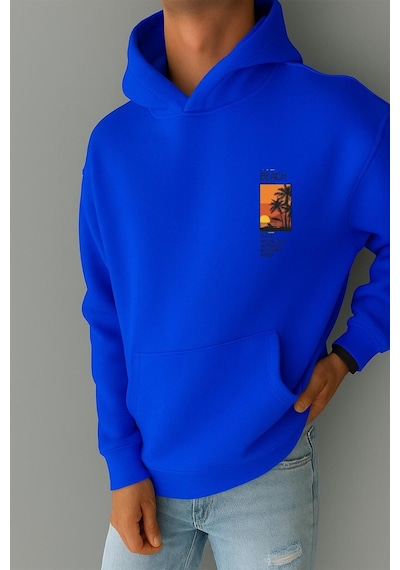 Benroma 3 İplik Penye Sunset Baskılı Sweatshırt Saks Mavisi