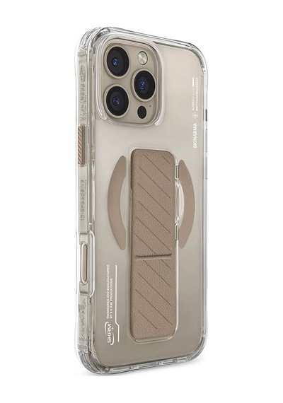 Apple iPhone 16 Pro Uyumlu Kılıf Magsafe Şarj Özellikli Teknoloji Desenli Standlı Skinarma Axon Kapak Gold