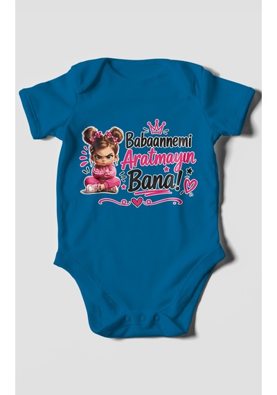 Morivokids Babaanneye Özel Kısa Kollu Bebek Body %100 Pamuk Koyu Mavi