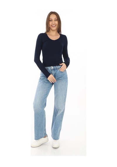 V Yaka Slim Fit Tişört-lacivert Lacivert