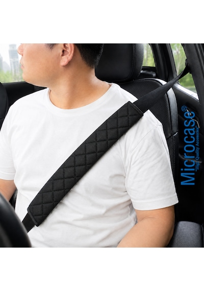 Microcase Kapitone Desen Emniyet Kemeri Ve Askılık Omuzluk Kılıfı Yumuşak Elyaf Dolgu Malzeme Cırtlı Tasarım Siyah 2 Adet 50 Cm Al5670