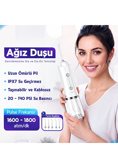 Ağız Duşu Şarjlı 320 Ml Su Hazneli 4 Modlu Su Geçirmez Taşınabilir Oral Irrigator 5 Başlıklı Derin Temizlik Type-c