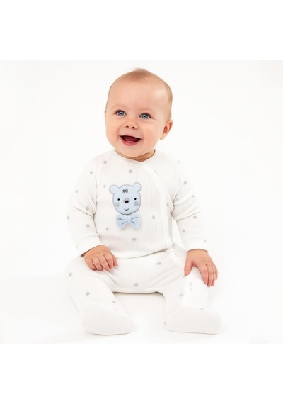 Sebi Bebe Puantiyeli Ayılı Papyonlu Tulum 1138 Gri
