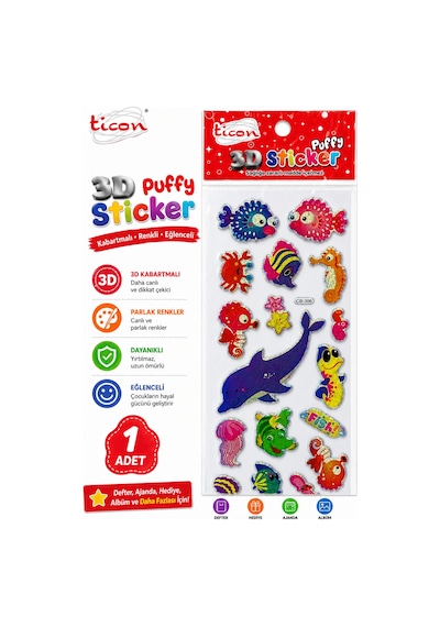 Ticon 3d Puffy Sticker Kabartmalı Renkli Çıkartma Karışık Desenli 1 Adet Diğer