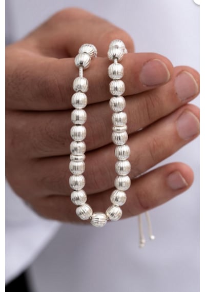 Gümüş Tespih Çizgili Küre Büyük Boy 22gr