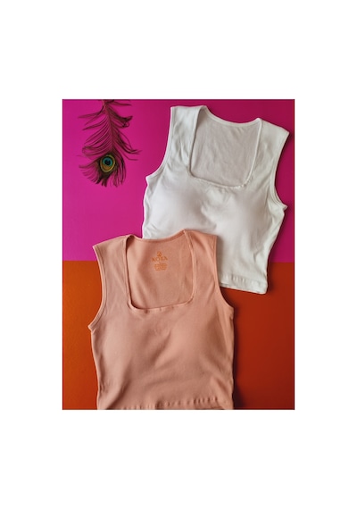 Demirsa Boutique Kare Yaka Kaşkorse Kumaş 2'li Pudra Ve Beyaz Kadın Sabit Pedli Crop Bluz Atlet Beyaz-pudra Demirsa Boutique Kare Yaka Kaşkorse Kumaş 2'li Pudra Ve Beyaz Kadın Sabit Pedli Crop Bluz Atlet Beyaz-pudra