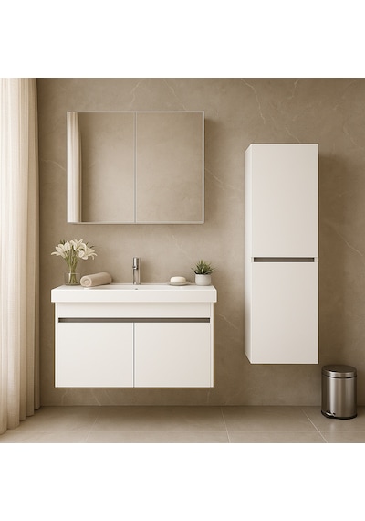 DMZ Home Concept Arista 80 Cm Beyaz renkli, Tamamı Mdf, Seramik Lavabolu, Alt - Üst Ve Boy Dolaplı DMZ Home Concept Arista 80 Cm Beyaz renkli, Tamamı Mdf, Seramik Lavabolu, Alt - Üst Ve Boy Dolaplı