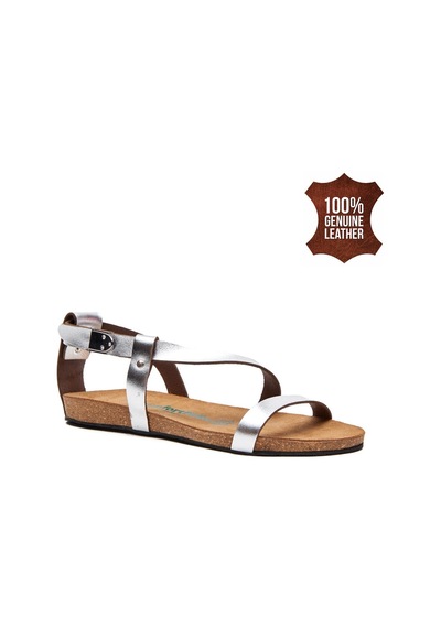 Comfortfusse Grady - Kadın Ortopedik Hakiki Deri Sandalet Gümüş Baskılı Deri
