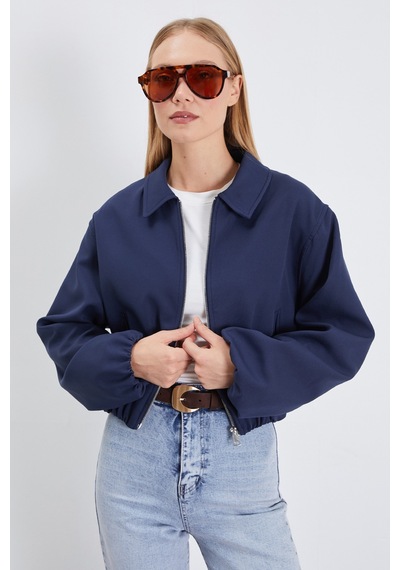 Fullamoda Fermuarlı Polo Yaka Bomber Ceket Lacivert