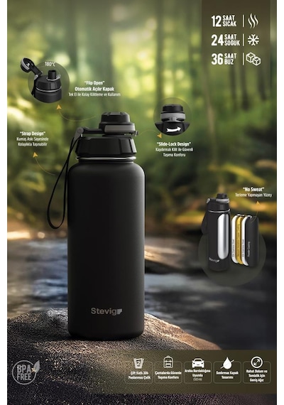 Stevig 1 Hand Leak-proof Sızdırmaz Çelik Termos 1500 Ml Smoke Green St-256 Yeşil