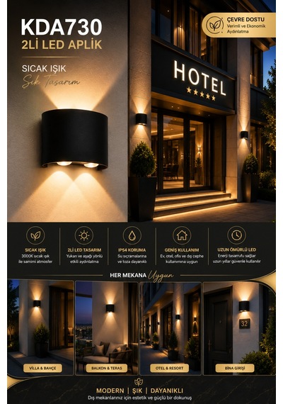 K2 Global Kda730 Jüpiter 2x4w Led Duvar Apliği 3000k Gün Işığı Ip54 Modern İç Ve Dış Mekan Dekoratif Aplik Siyah - 920696888 Siyah