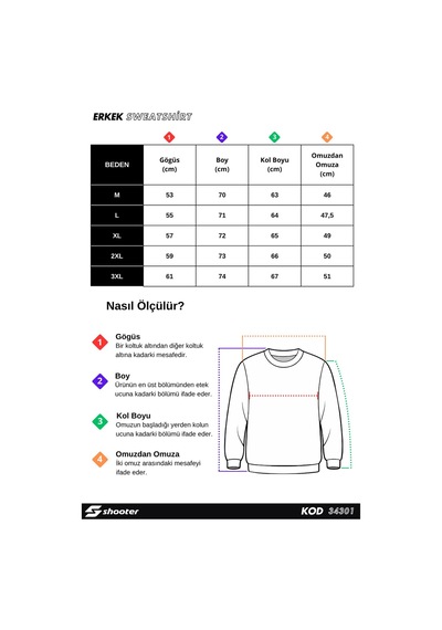 Shooter Sportwear Shooter Erkek Üç İplik Sweatshirt Regular Fit Pamuklu Bisiklet Yaka Günlük Spor Basic Taş
