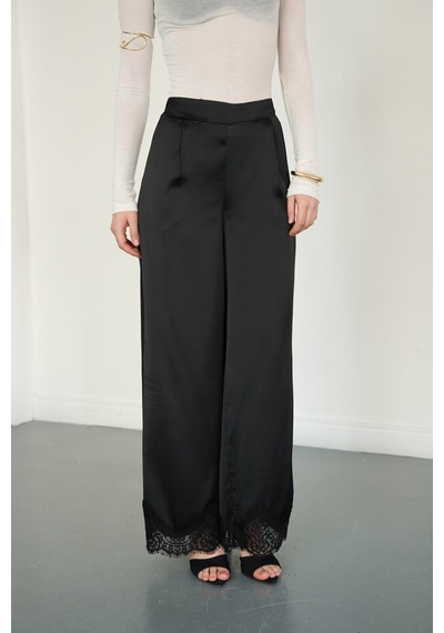 Verymoda Paçası Dantelli Saten Pantolon D2969 Siyah