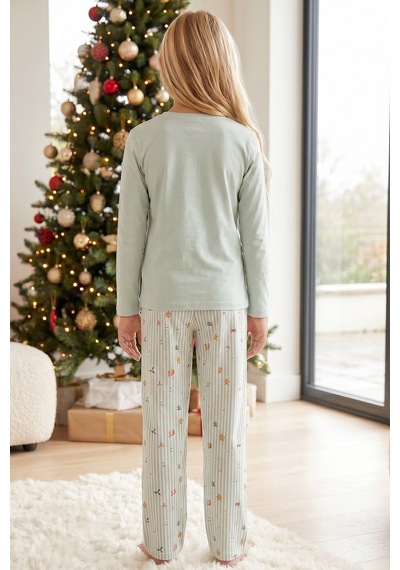 Siyah İnci Yılbaşı Temalı Pamuklu Likralı Örme Pijama Takım26241178 Yeşil